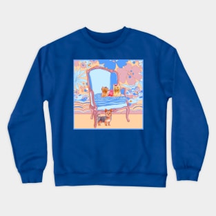 Yorkie Dogs on a French Chair with Floral Wallpaper Crewneck Sweatshirt